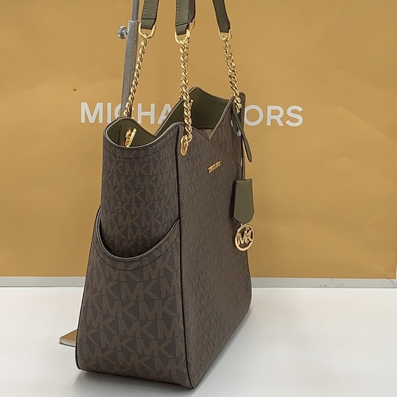 MICHAEL KORS 
Jet Set Large XChain  Logo Shoulder Tote  Bag OLIVE/BROWN COLOR - Picture 5 of 16